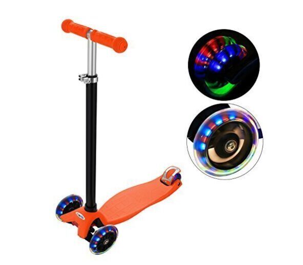 Triratis paspirtukas su LED šviečiančiais ratukais, oranžinis