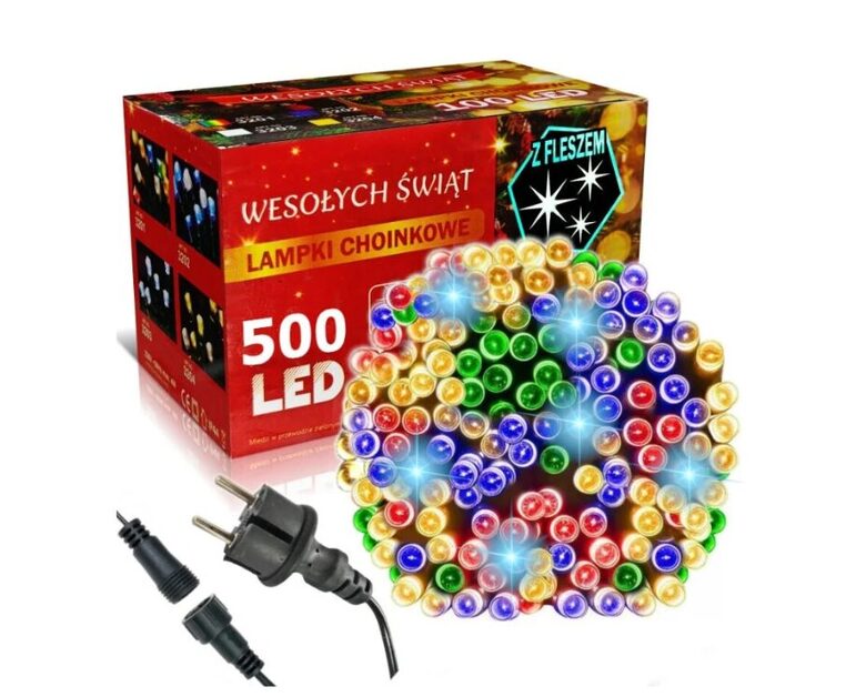 Lauko Kalėdinė girlianda 500 Led, 35 metrai Įvairių spalvų Flash
