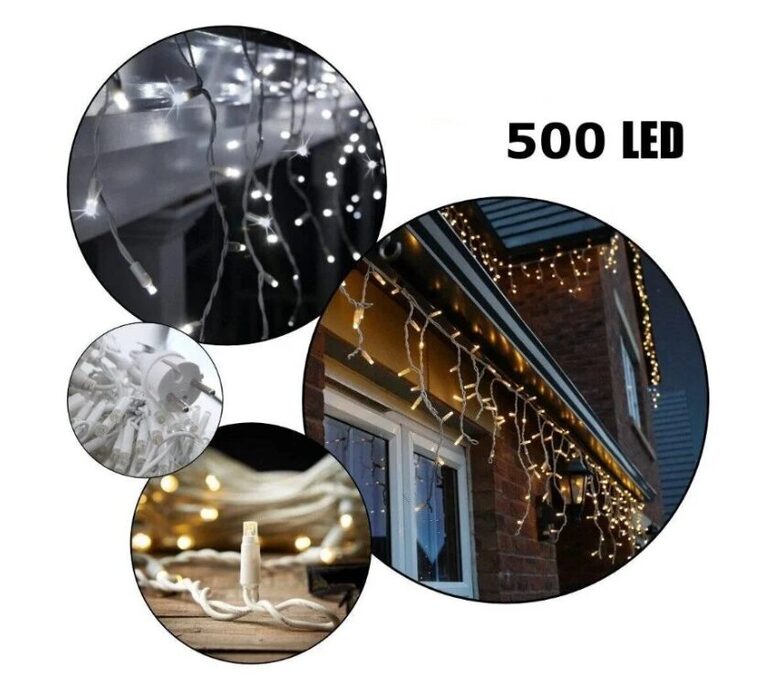 500 LED 25 metrai lempučių lauko girlianda varvekliai su baltu laidu, šaltai baltos spalvos flash
