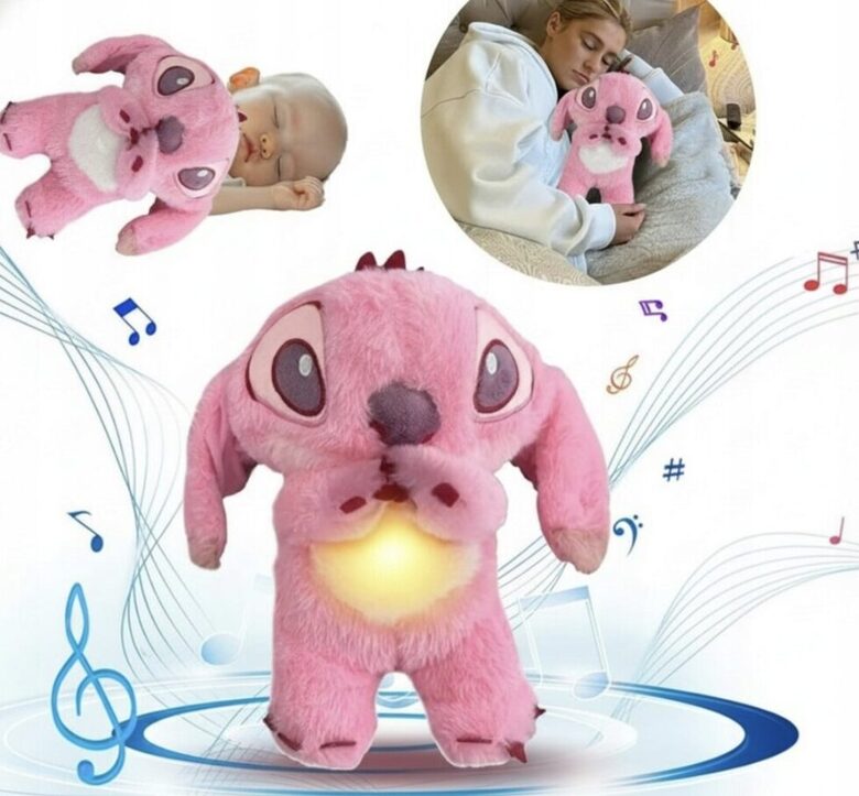 Grojantis, šviečiantis ir kvėpuojantis migdukas Lilo & Stitch Rožinės spalvos