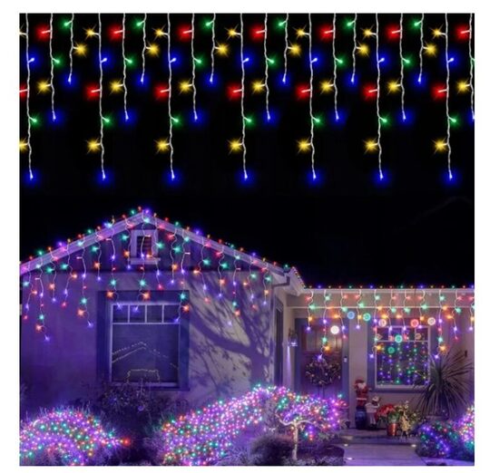 100 LED 4 metrai lempučių lauko girlianda varvekliai su baltu laidu, įvairių spalvų flash