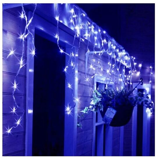 200 LED 4 metrai lempučių lauko girlianda varvekliai su baltu laidu, mėlynos spalvos flash