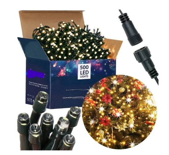 Lauko Kalėdinė girlianda 500 Led, 35 metrai Šiltai baltos spalvos Flash
