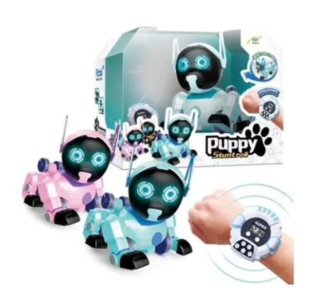 Nuotoliniu būdu valdomas interaktyvus šuo - robotas, mėlynas