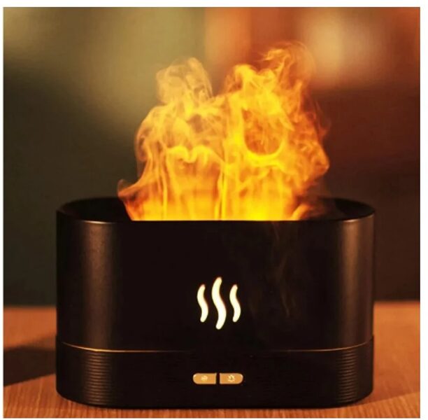 Aromato difuzorius oro drėkintuvas su liepsnos efektu, juodas