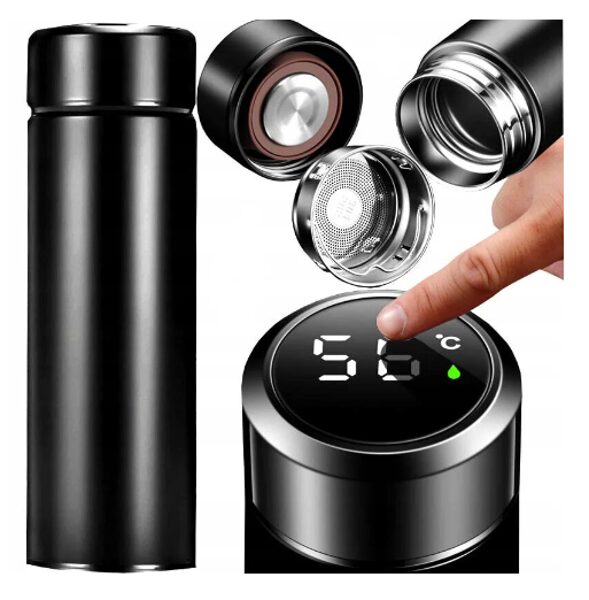 Nerūdijančio plieno išmanusis termo puodelis su LCD ekranu, juodas
