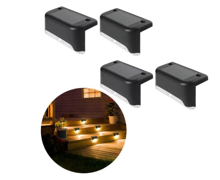 LED saulės šviestuvai laiptams- tvoroms apšviesti, 4 vnt.