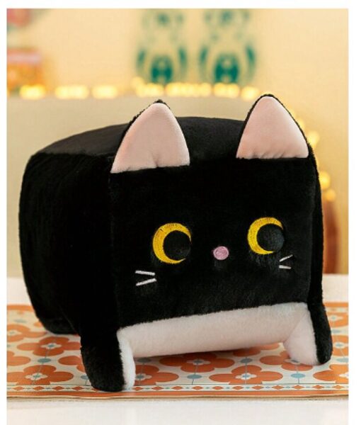 Minkštas pliušinis animacinis keturkampis žaislas - pagalvė Katė 40 cm. Juoda
