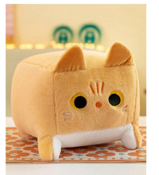 Minkštas pliušinis animacinis keturkampis žaislas - pagalvė Katė 40 cm. Ruda