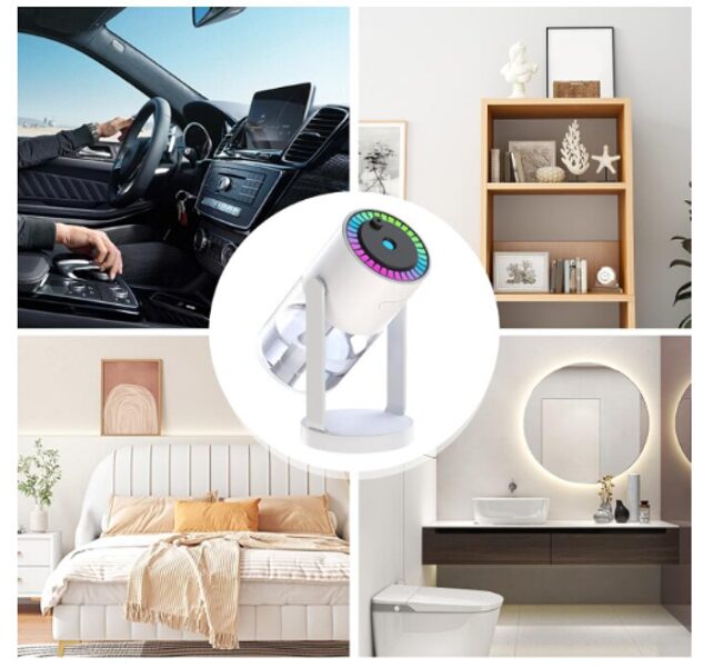 2 in 1 USB oro drėkintuvas ir šviesos projektorius skirtas naudoti namuose, automobilyje ar biure